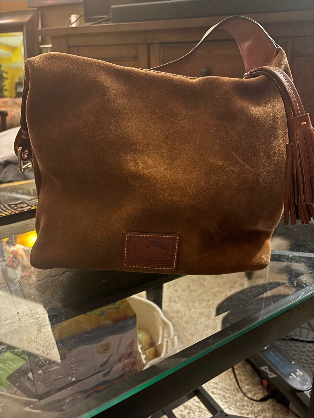 Dooney & Bourke Brown Suede Hobo Bag with Tassel